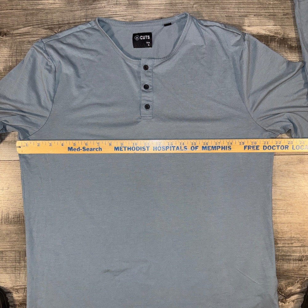 Cuts Clothing Henley Shirt‎ Long Sleeve Gray Trim Fit Mens XL Stretch Tee - Picture 6 of 6